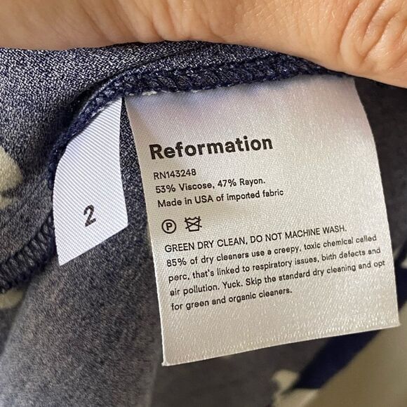 Reformation Splatter Midi Blue Dress Zippy Size 2 - Picture 8 of 10